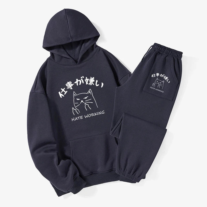 A Cat That Hates Work Fleece Lined Hoodie Set
