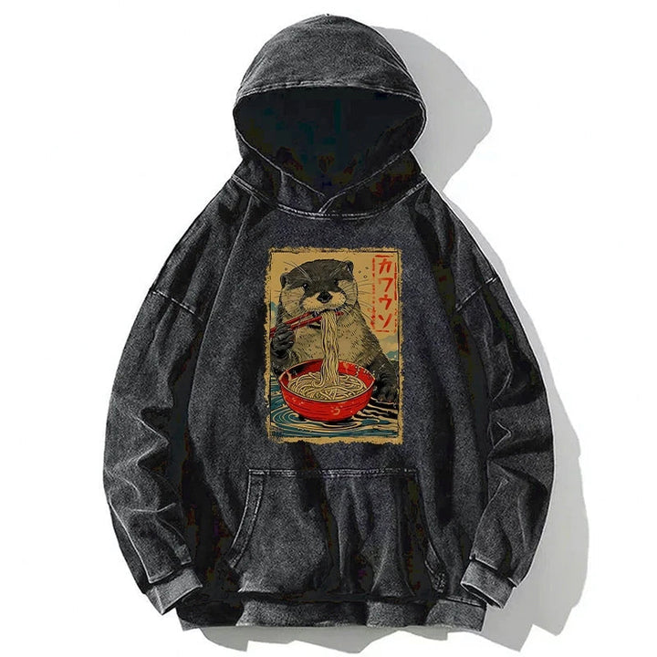 Otter Eating Ramen Japan Washed Hoodie