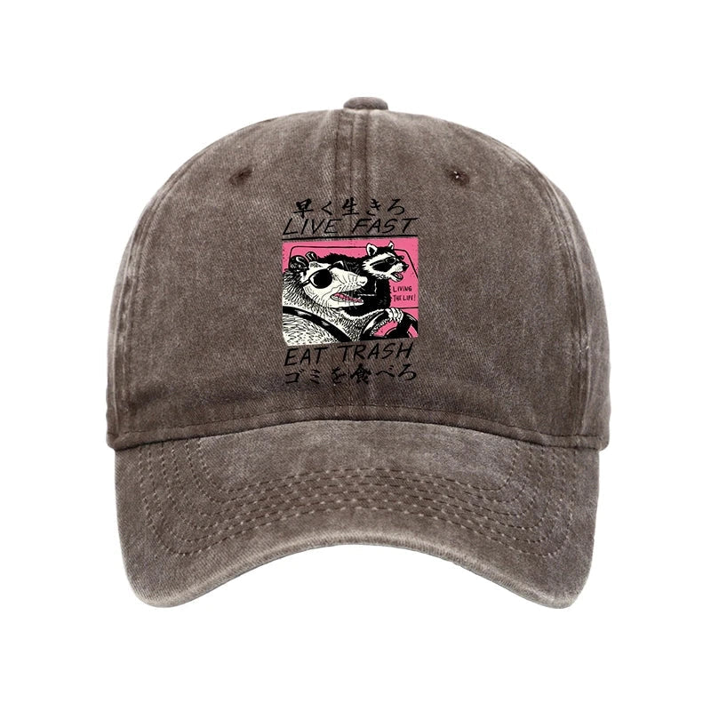 Live Fast Eat Trash Washed Cap