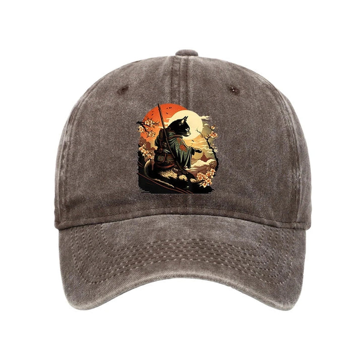 Cat Ninja Ukiyo-e Anime Style Samurai Washed Cap