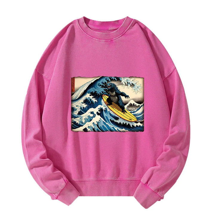 Dinosaur Surfing Japanese Washed Sweatshirt