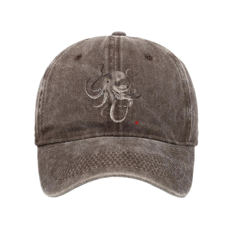 Octopus Japanese Calligraphy Washed Cap