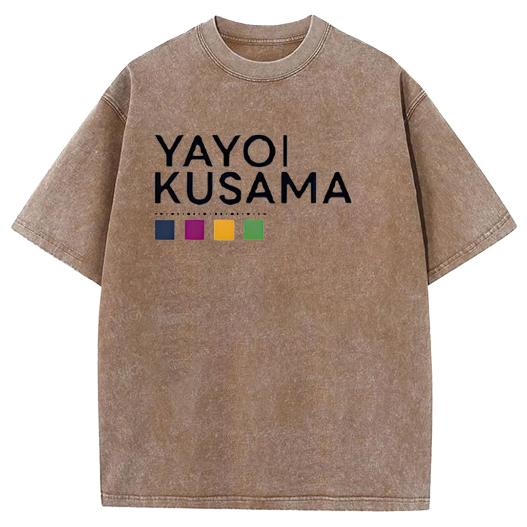 Yayoi Kusama Flower Vintage Japanese Design Washed Crew Neck T-Shirt