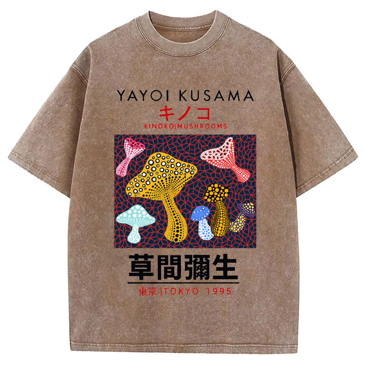 Yayoi Kusama Flower Vintage Japanese Design Washed Crew Neck T-Shirt