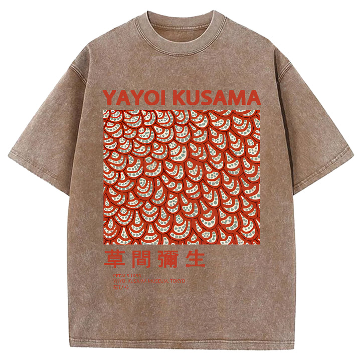 Yayoi Kusama Vintage Design Washed Crew Neck T-Shirt