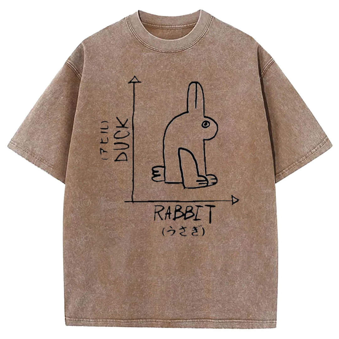 Funny Science Nerd Duck Rabbit Washed Crew Neck T-shirt