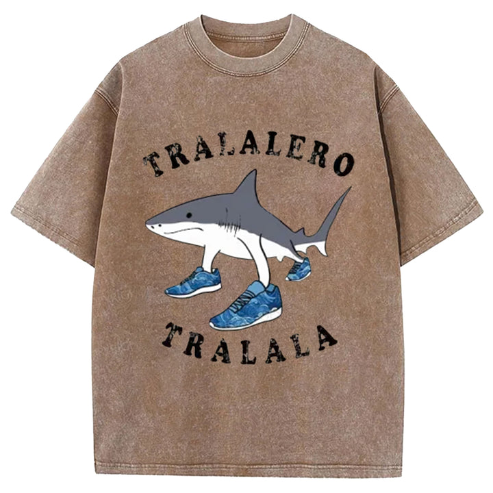 Tralalero Tralala Funny  Washed Crew Neck T-Shirt
