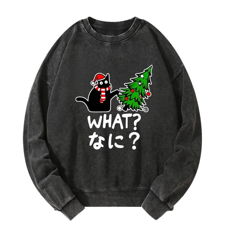Naughty Cat Christmas Washed Sweatshirt