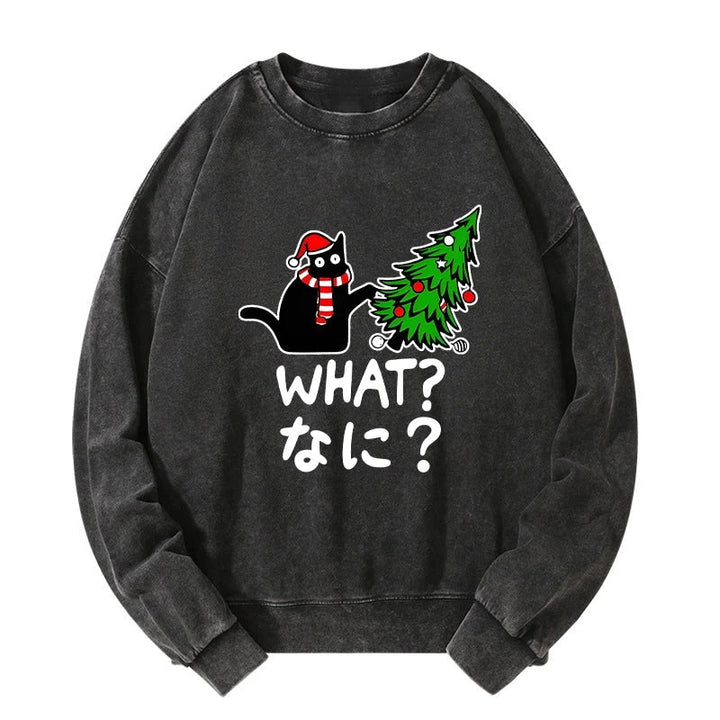 Naughty Cat Christmas Washed Sweatshirt
