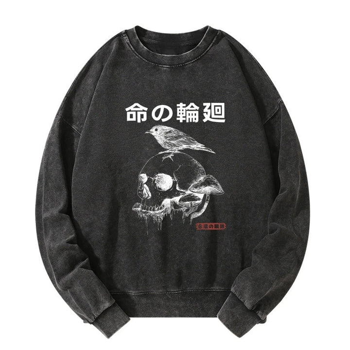 Mushroom Skull Manga Horror Print Washed Sweatshirt