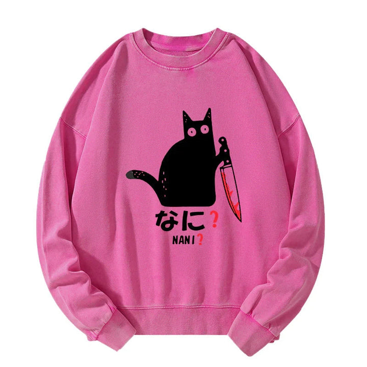A Puzzled Cat Holding A Knife Washed Sweatshirt