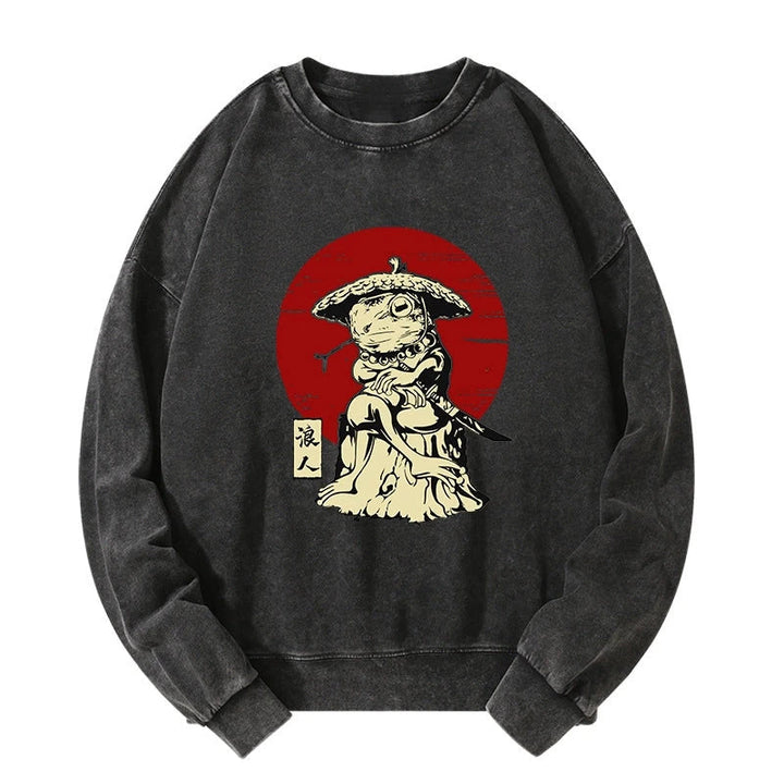 Rounin Japanese Frog Samurai Washed Sweatshirt