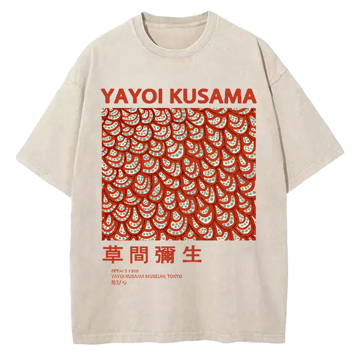 Yayoi Kusama Vintage Design Washed Crew Neck T-Shirt