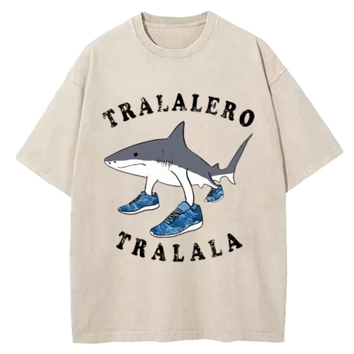 Tralalero Tralala Funny  Washed Crew Neck T-Shirt