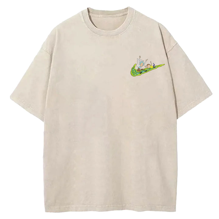 Funny Cartoon Washed Crew Neck T-shirt