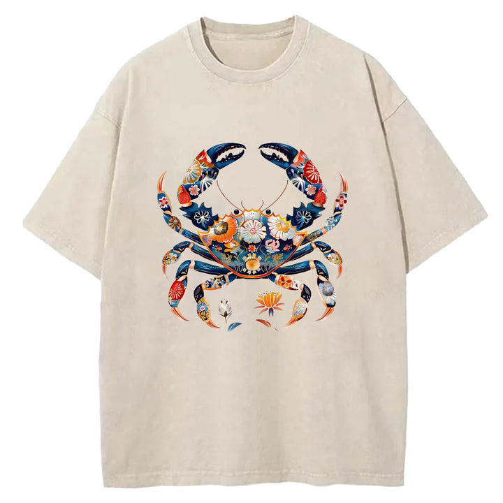 Floral Crab Washed Crew Neck T-shirt