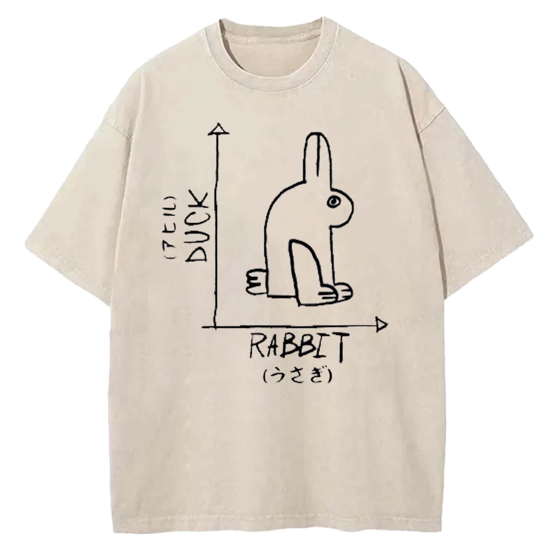 Funny Science Nerd Duck Rabbit Washed Crew Neck T-shirt