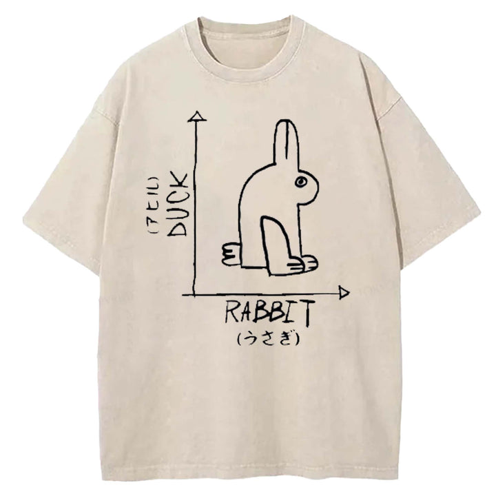 Funny Science Nerd Duck Rabbit Washed Crew Neck T-shirt