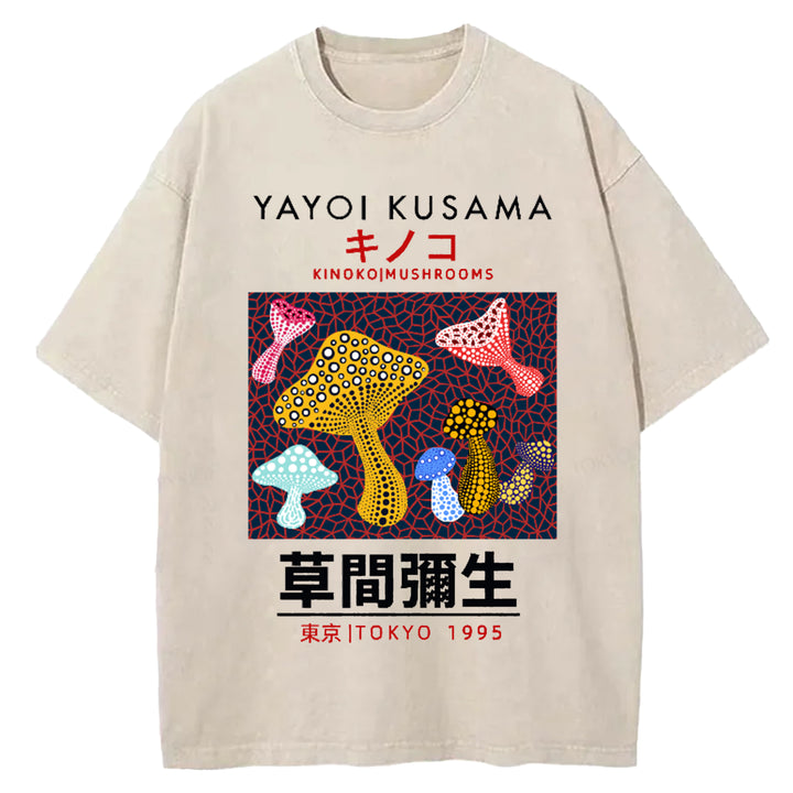 Yayoi Kusama Flower Vintage Japanese Design Washed Crew Neck T-Shirt