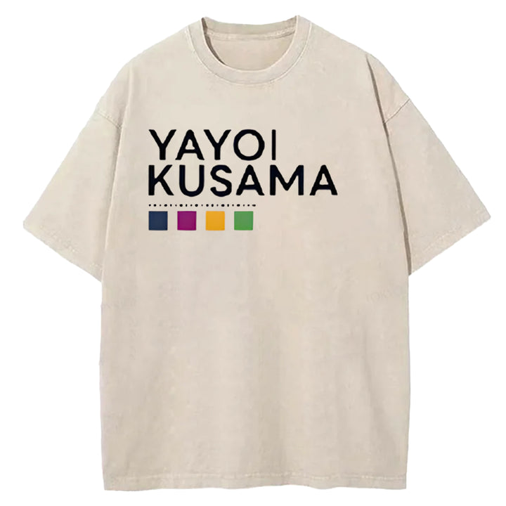 Yayoi Kusama Flower Vintage Japanese Design Washed Crew Neck T-Shirt