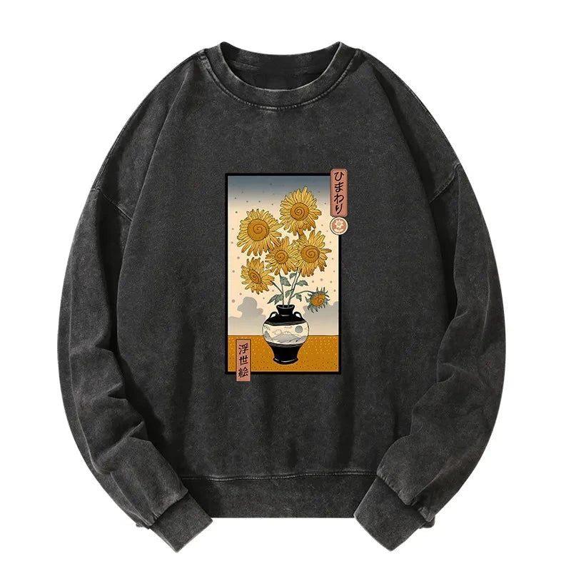 Sunflowers Ukiyo-e Washed Sweatshirt