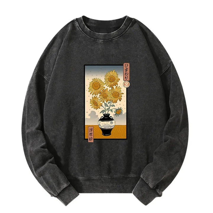 Sunflowers Ukiyo-e Washed Sweatshirt