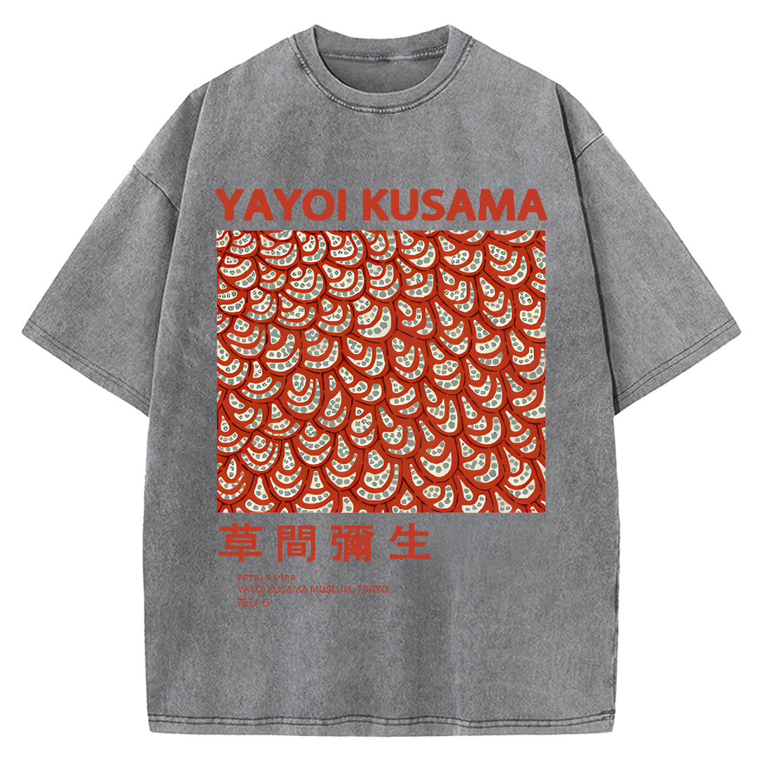 Yayoi Kusama Vintage Design Washed Crew Neck T-Shirt