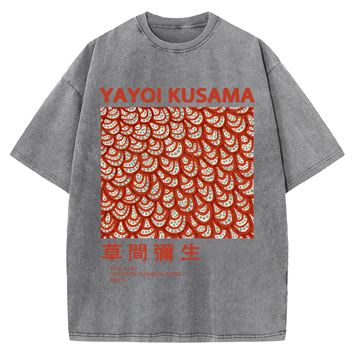 Yayoi Kusama Vintage Design Washed Crew Neck T-Shirt