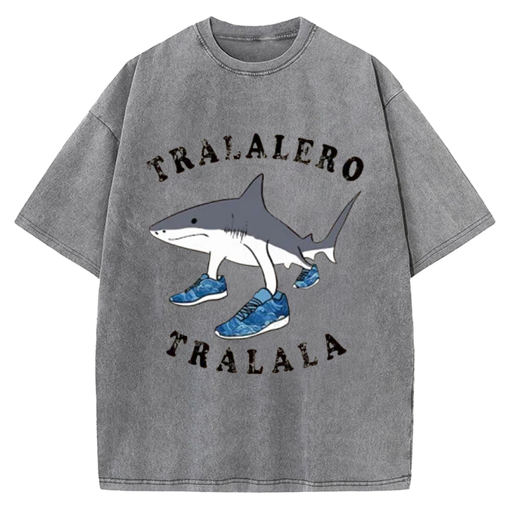 Tralalero Tralala Funny  Washed Crew Neck T-Shirt
