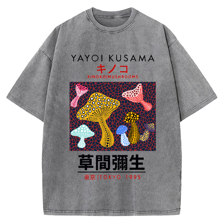 Yayoi Kusama Flower Vintage Japanese Design Washed Crew Neck T-Shirt