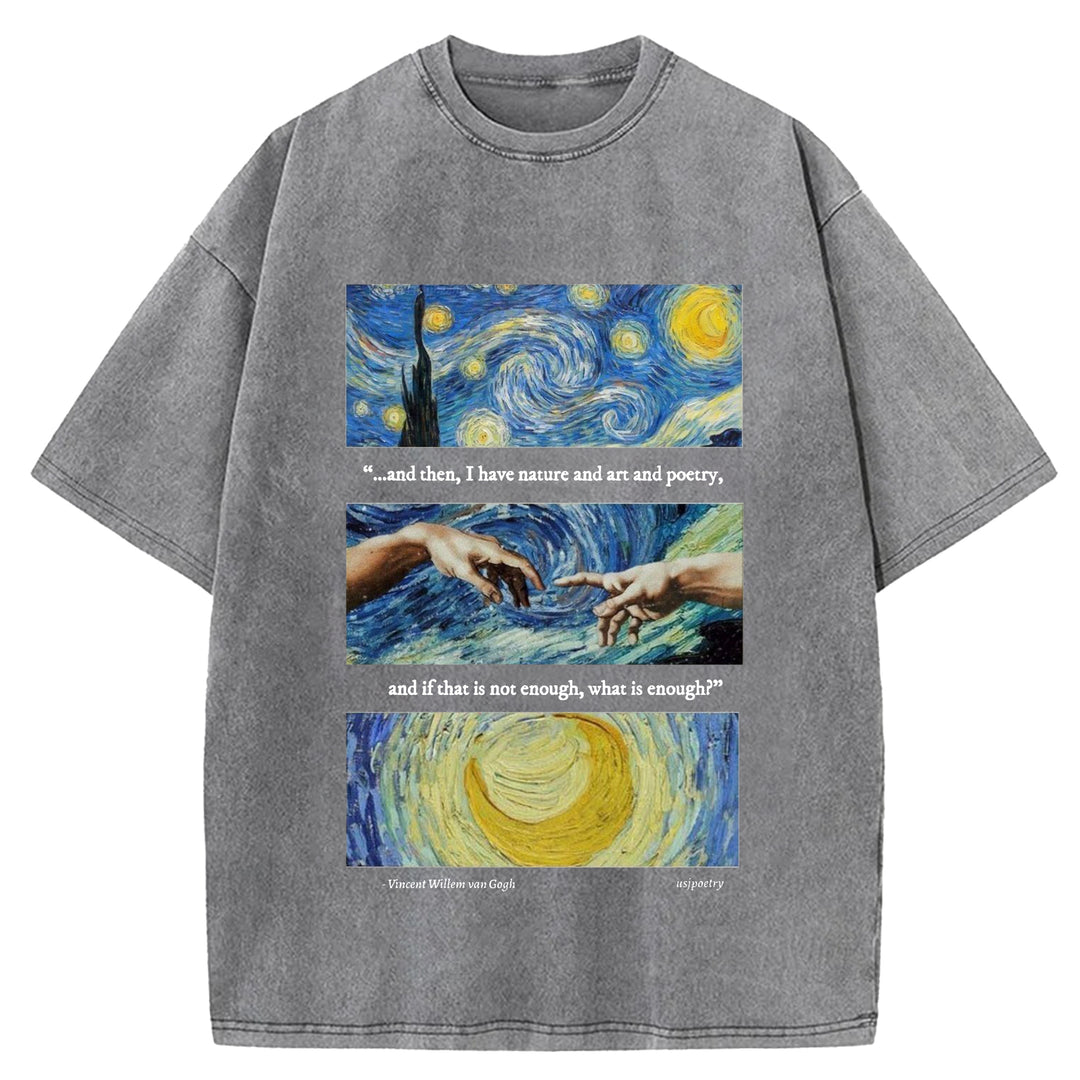Van Gogh Art Washed Crew Neck T-Shirt