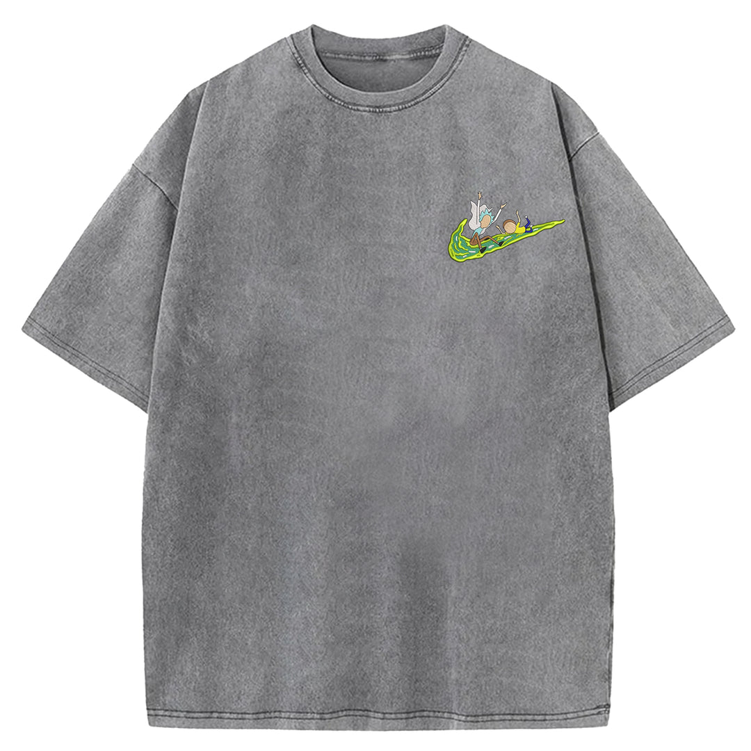 Funny Cartoon Washed Crew Neck T-shirt