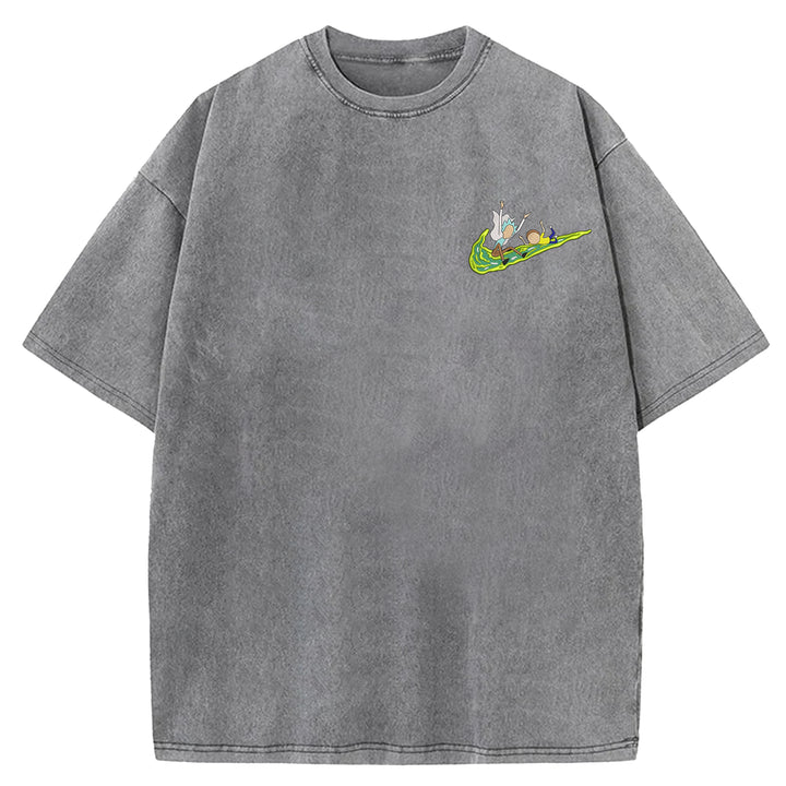 Funny Cartoon Washed Crew Neck T-shirt