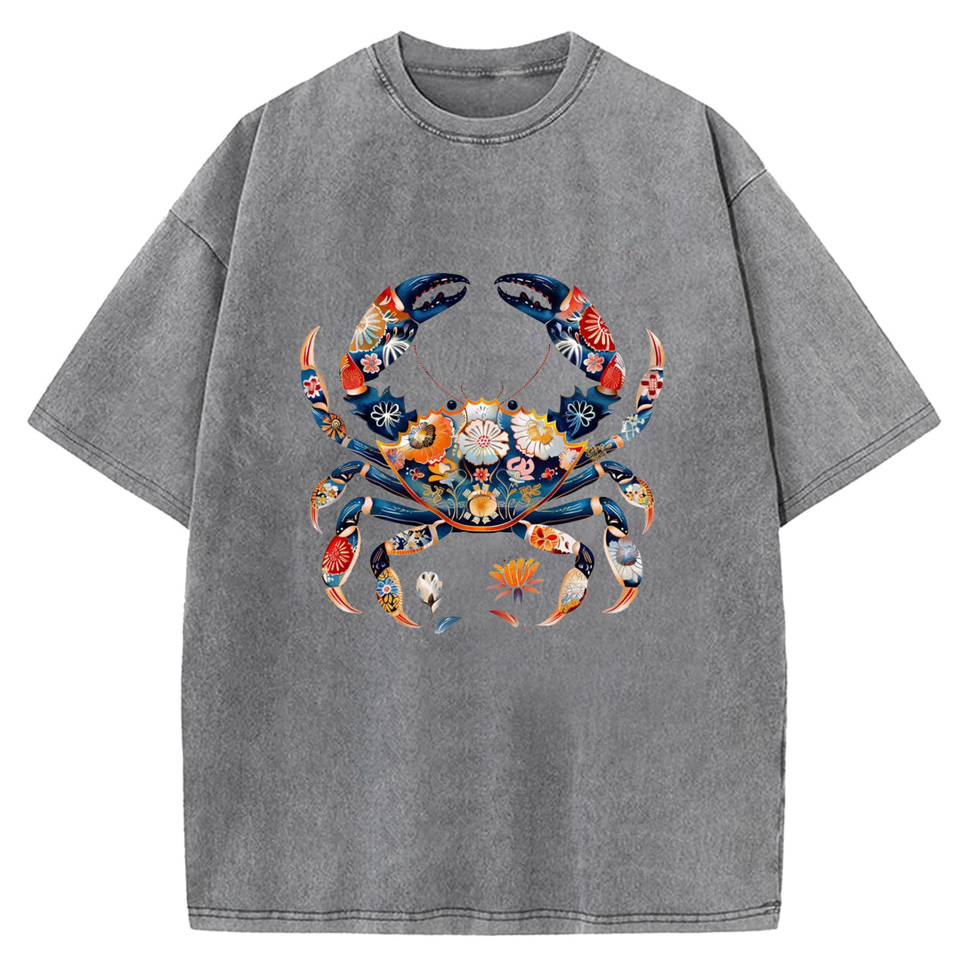 Floral Crab Washed Crew Neck T-shirt