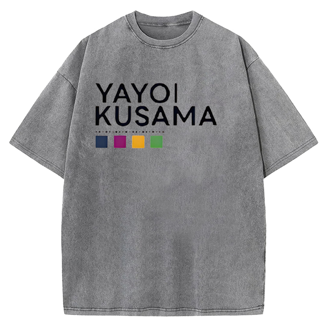 Yayoi Kusama Flower Vintage Japanese Design Washed Crew Neck T-Shirt