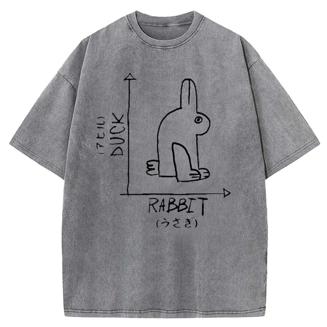 Funny Science Nerd Duck Rabbit Washed Crew Neck T-shirt