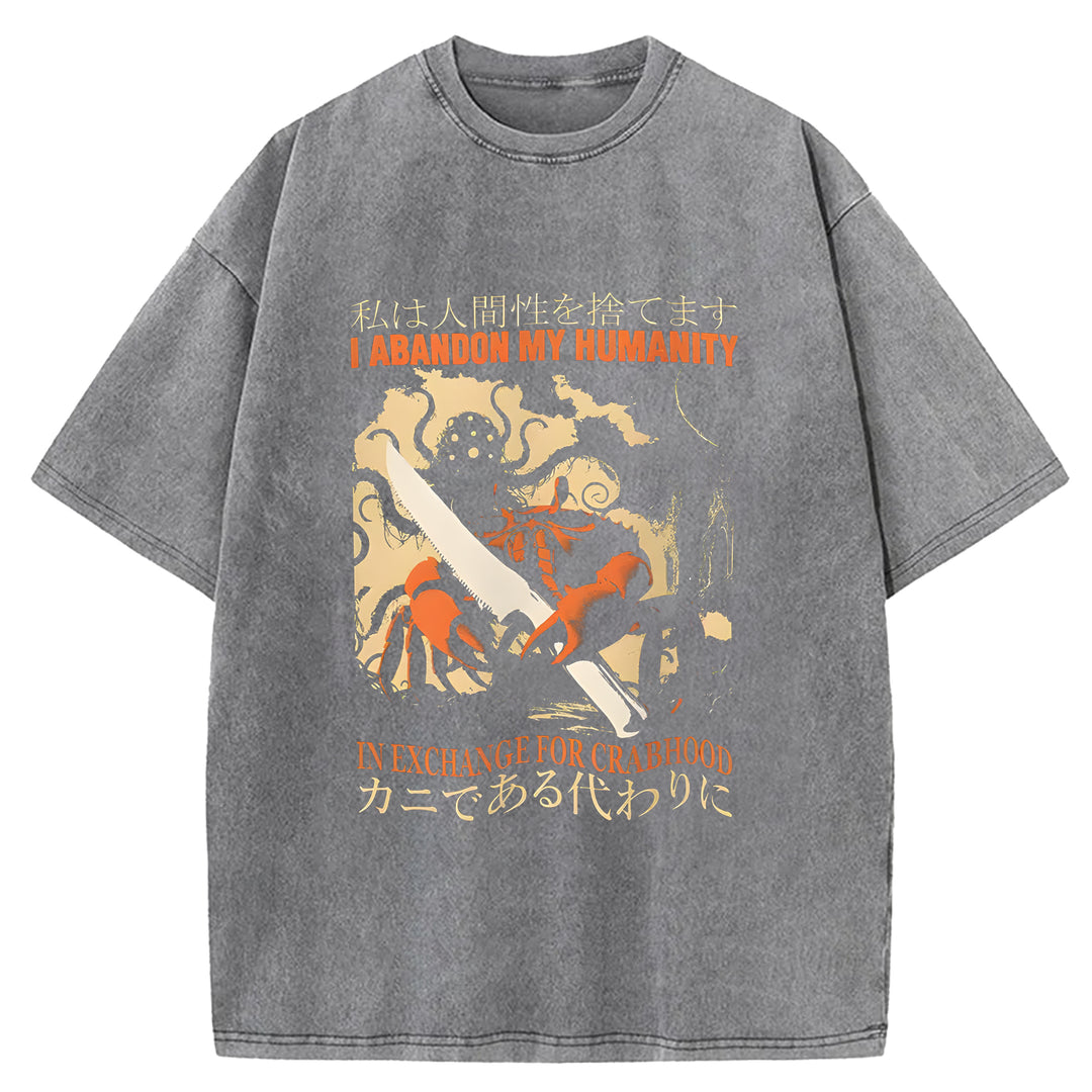 I ABANDON MY HUMANITY Washed Crew Neck T-Shirt