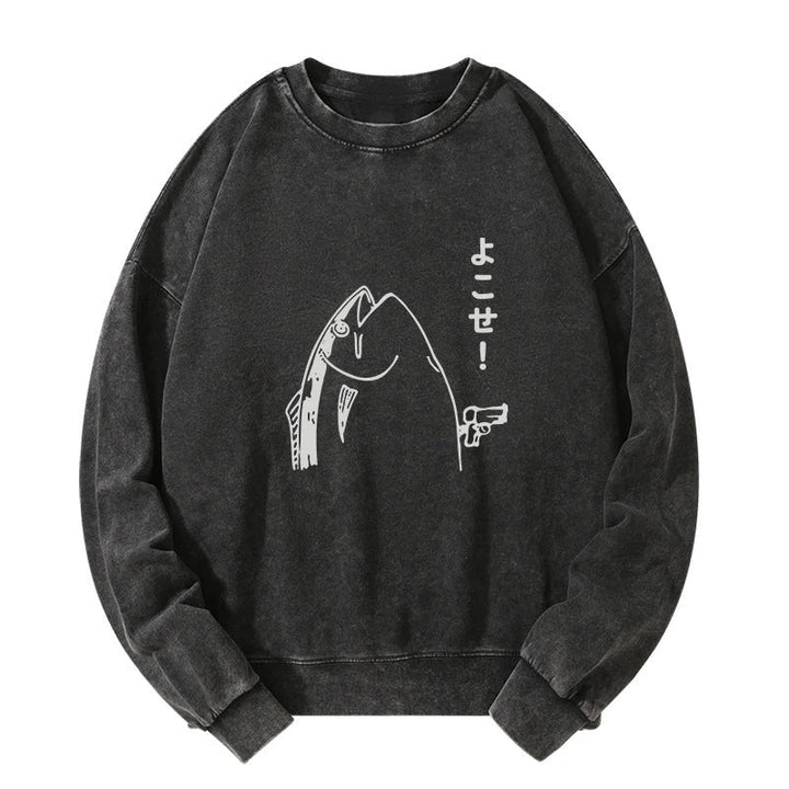 Fish Hold Up Gun Washed Sweatshirt