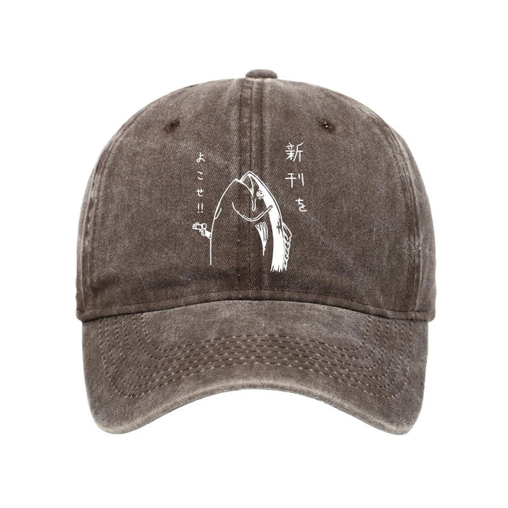 Japanese Fish Hold Up White Washed Cap