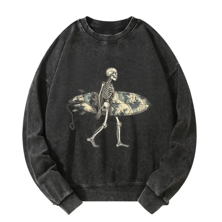 Skeleton Ready To Go Surfing Washed Sweatshirt