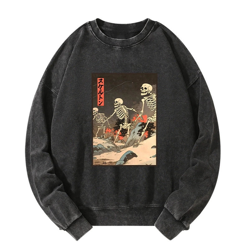 Japanese Rising Skeletons Washed Sweatshirt