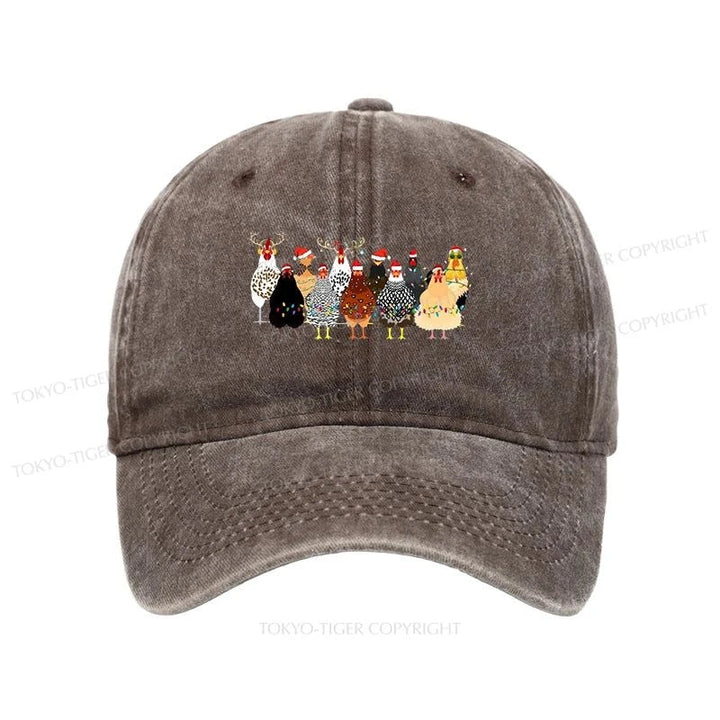 A Flock Of Christmas Chickens Washed Cap