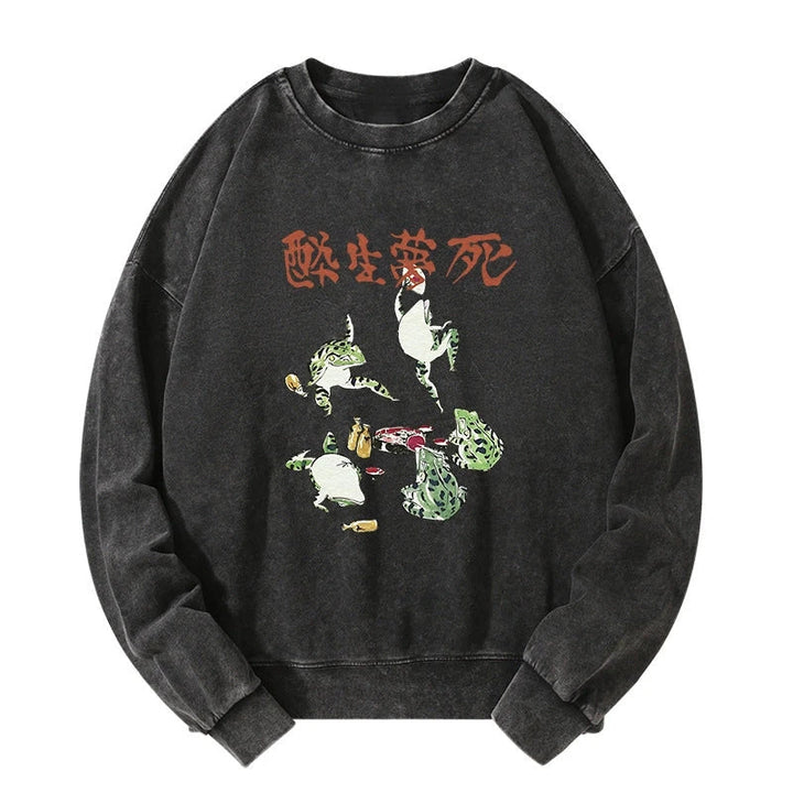 Japanese Frog Osake Kanji Washed Sweatshirt