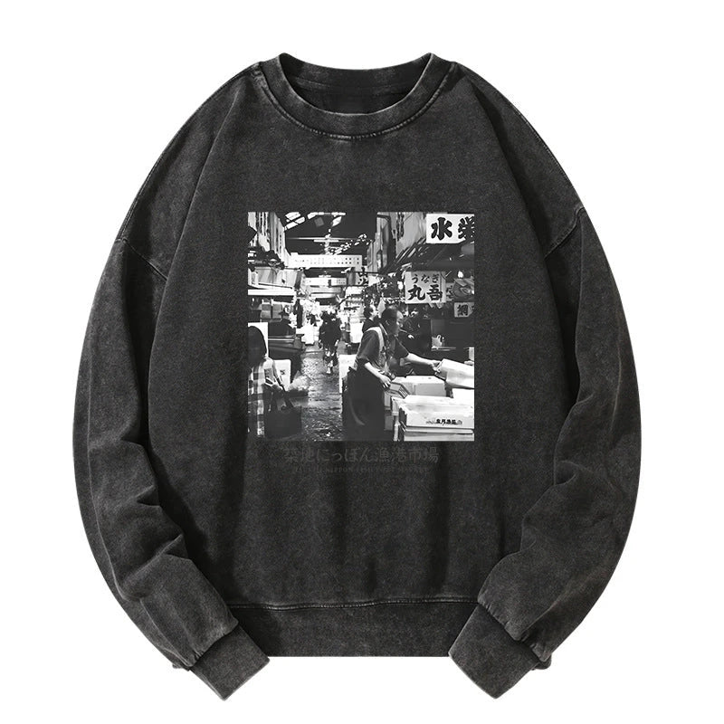 Tsukiji Fish Market Photo Washed Sweatshirt