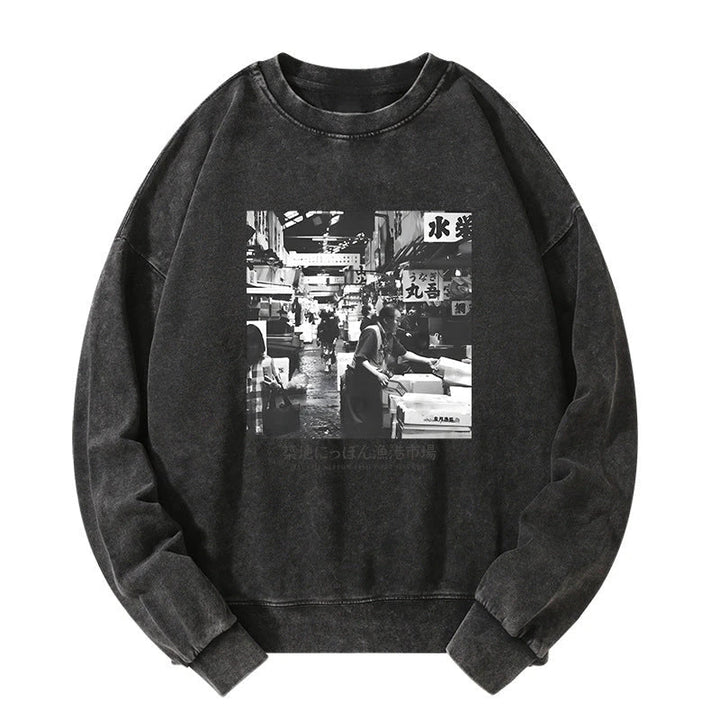 Tsukiji Fish Market Photo Washed Sweatshirt