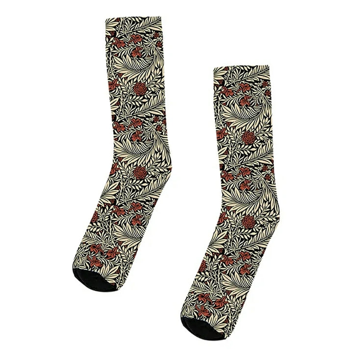Red Flowers Among Leaves Socks