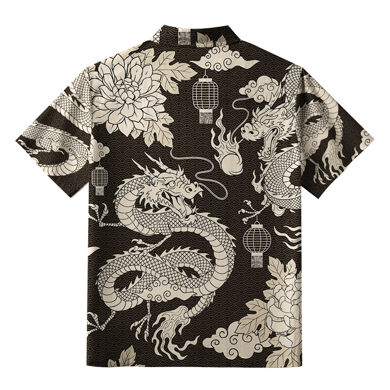 Two Dragons Playing With A Pearl Button-up Shirt