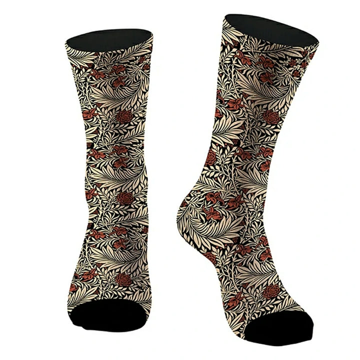 Red Flowers Among Leaves Socks