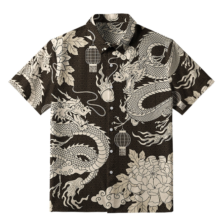 Two Dragons Playing With A Pearl Button-up Shirt