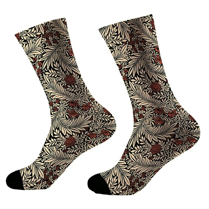 Red Flowers Among Leaves Socks